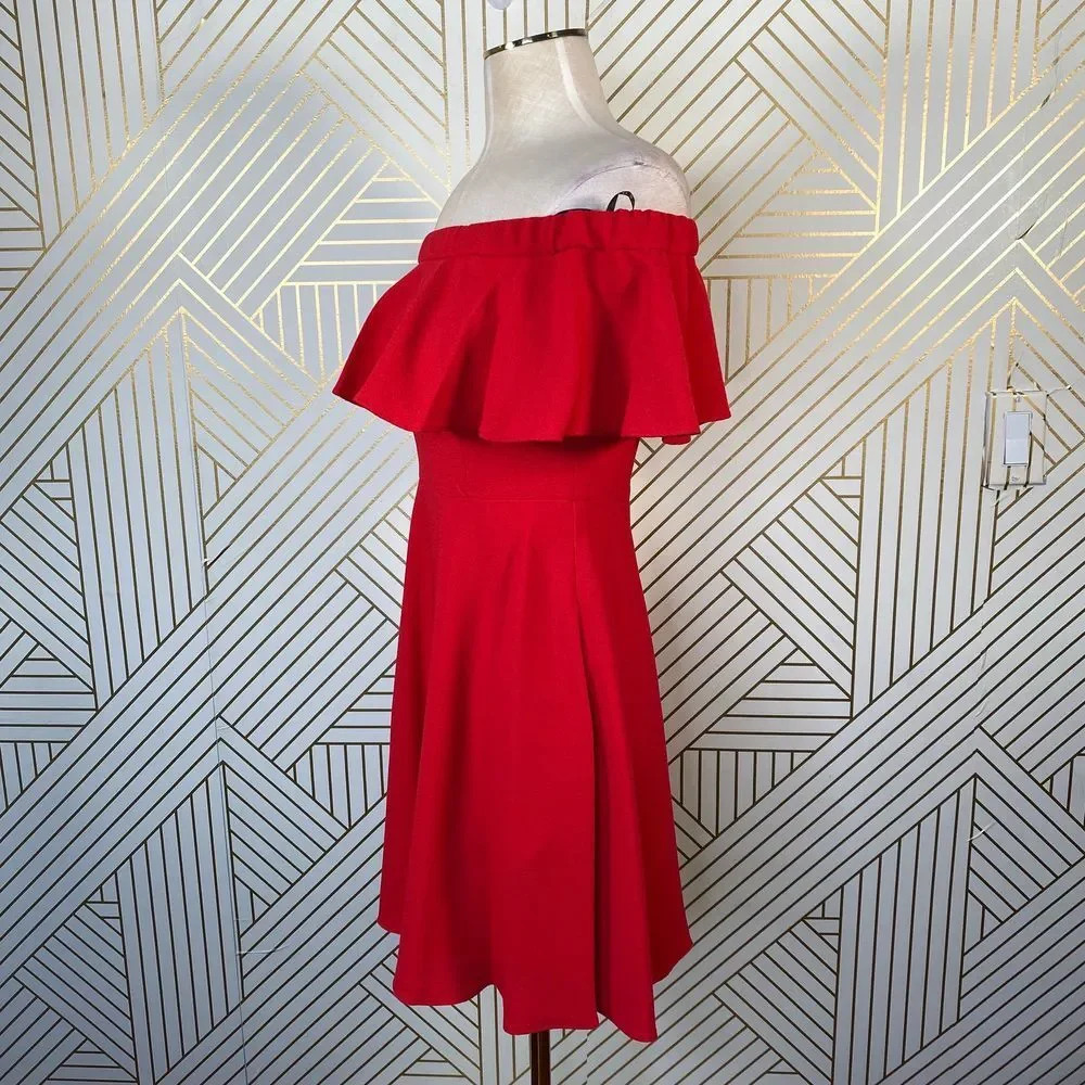 Black Halo Penelope Off the‎ Shoulder Dress in Red - Picture 7 of 12